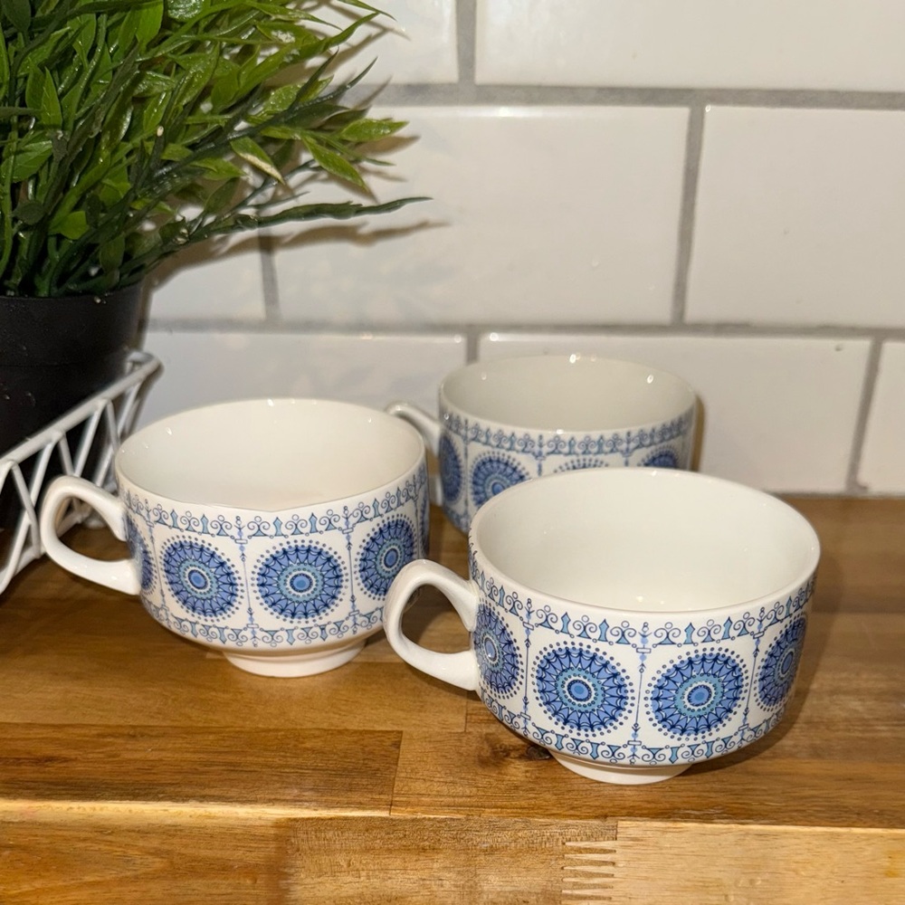 PONTESA Ironstone Granada Castillian Collection. Stackable Teacups Set of 3